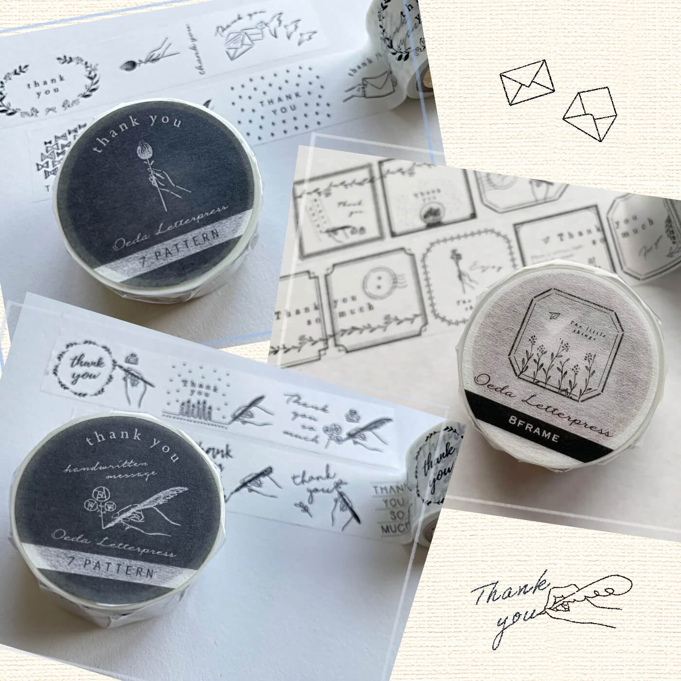 [Set of 3] Masking Tape - Thank You, Handwritten & Frame