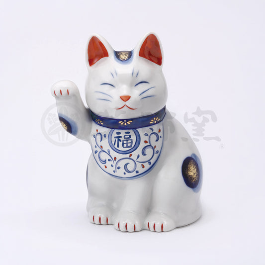 Sometsuke Nishiki Arabesque Lucky Cat (Right paw raised)