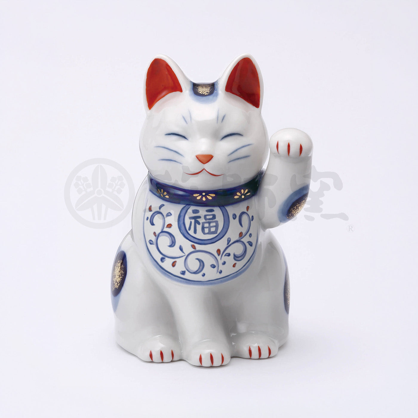 Sometsuke Nishiki Arabesque Lucky Cat (Left paw raised)