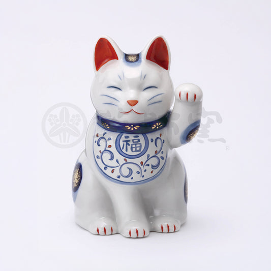 Sometsuke Nishiki Arabesque Lucky Cat (Left paw raised)