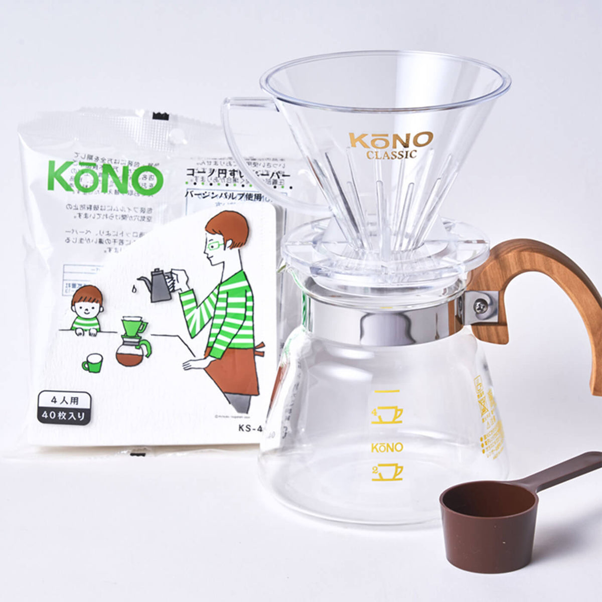 [4-Cup] Pour-Over Coffee Dripper Set-Wood Handle