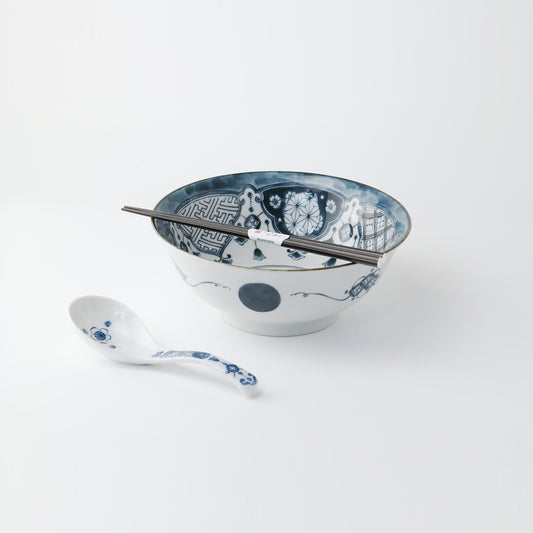 Shonzui Ramen Bowl with Spoon & Chopsticks - Sometsuke Yourakumon