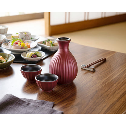 Metal Colour Sake Set - 3pcs - Topaz Red