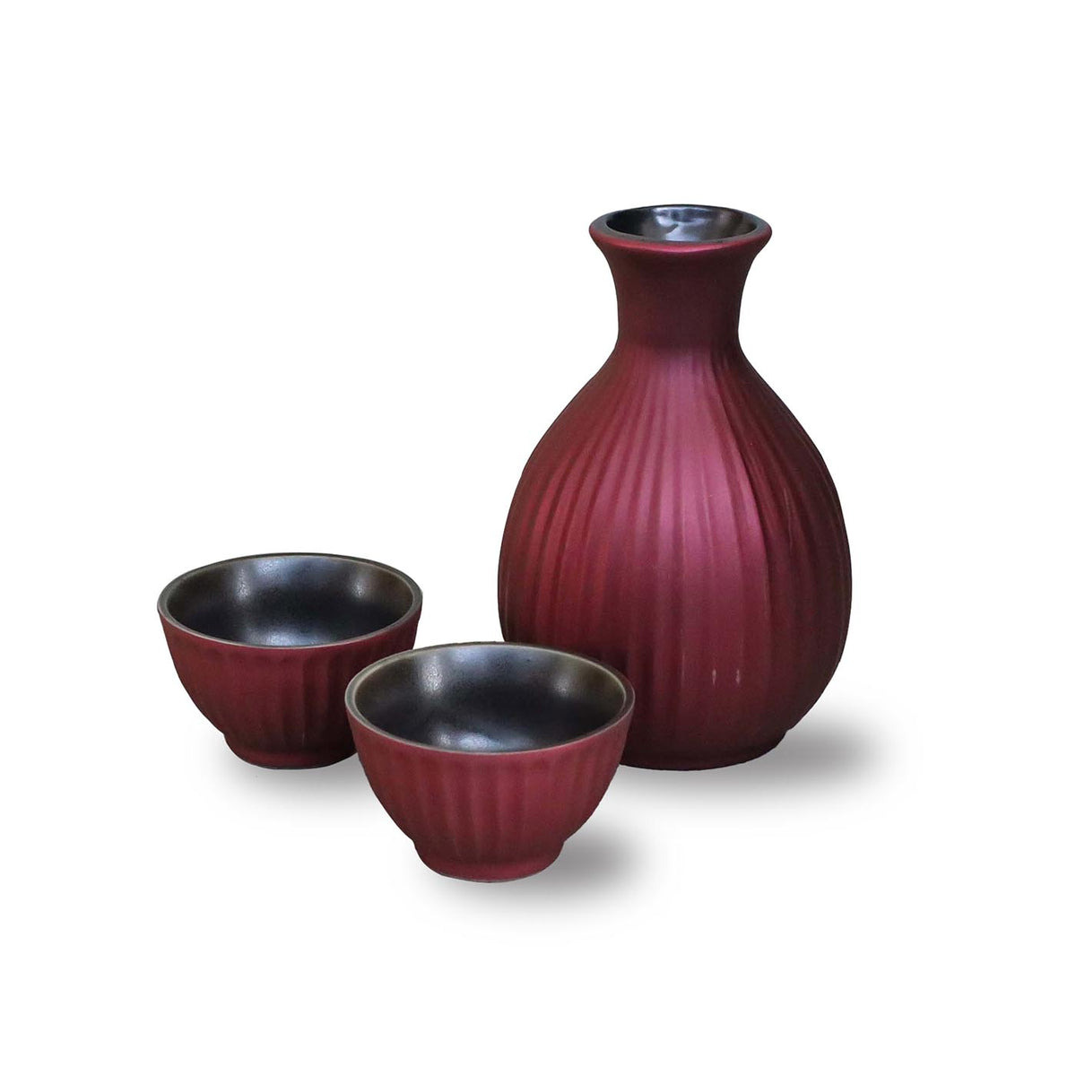 Metal Colour Sake Set - 3pcs - Topaz Red