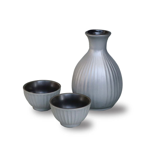 Metal Colour Sake Set - 3pcs - Galena Silver