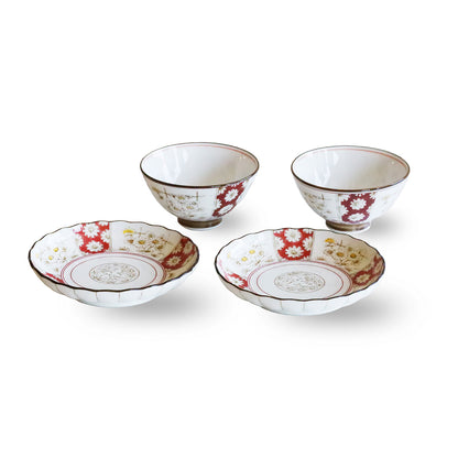 Japonica Kikka Kotobuki set - Medium Plate & Rice bowl - 2 of each