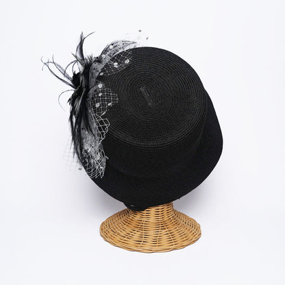 Black Feather & Tulle Hat