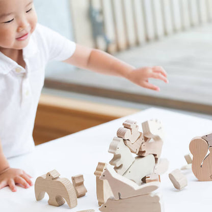 Japanese Hardwood Animal Building Blocks & Puzzle Set