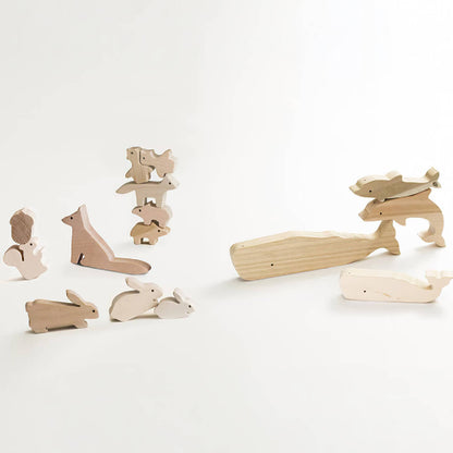 Japanese Hardwood Animal Building Blocks & Puzzle Set